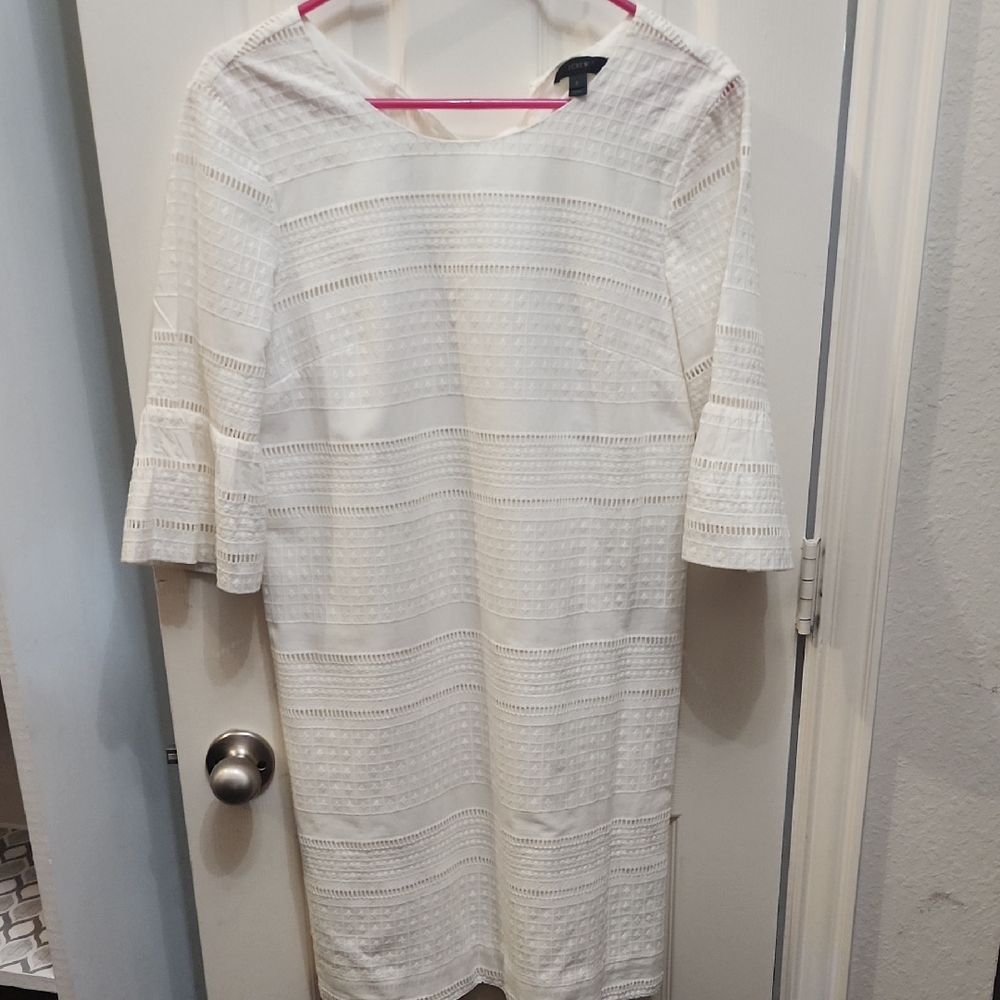 J. Crew White Ribbed Sheath Dress with Bell Sleeves